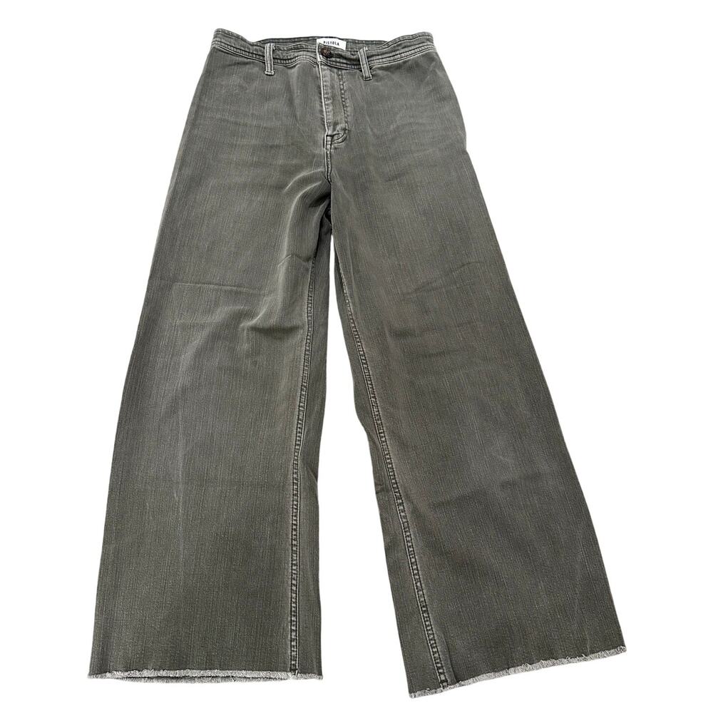 Pistola Penny High-Rise Wide-Leg Jeans Raw Hems Washed Olive Green Coastal 28